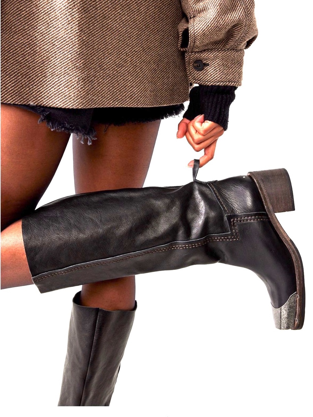 NWT retail $478. #FreePeopleBeauTallRiderBootsBlack Knee Leather Boots Metal Toe